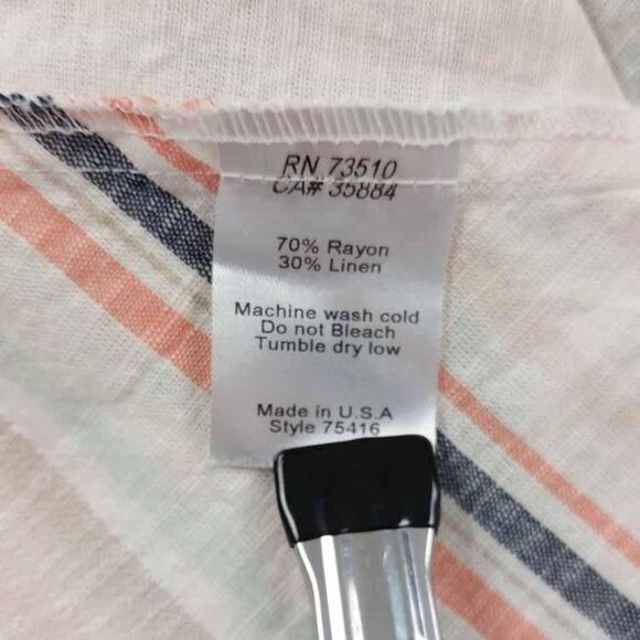 Uncle Frank Dress Sz L Midi Asymmetric Stripe Rayon Linen Summer USA Cottagecore - Picture 9 of 11